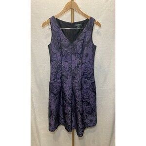 Lauren Ralph Lauren Purple Floral Rose Jacquard Fit Flare Cocktail Dress Pockets